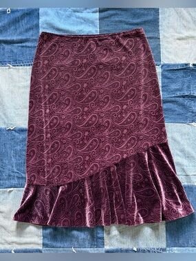VTG 90s New York & Company Purple Midi Skirt Paisley Whimsygoth Velvet Ruffle M